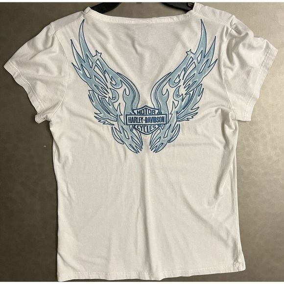 Harley Davidson Women Sz L Retro Embroidered 1/4 Snap Button T-Shirt Top - Picture 3 of 7